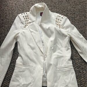Bebe white blazer with gold beads